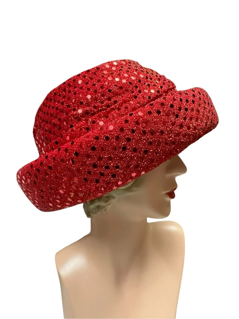 Vintage Red Sequin Women's Hat - Elegant Sparkle